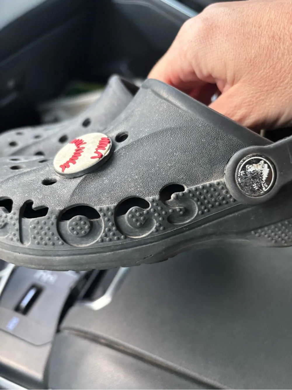 Crocs size 13 Kids' Classic Clog in Black with Baseball Jibbitz